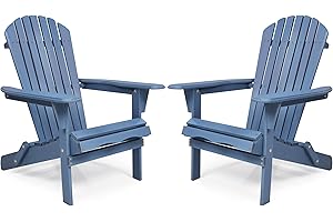 WOOD-NATRL Wooden Folding Adirondack Chair Set of 2, Pre-Assembled BackRest Wood Lounge Chair for Outdoor Patio Garden Lawn Backyard Deck Pool Beach Firepit