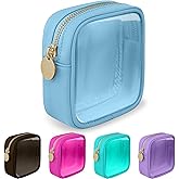 Mini Clear Travel Makeup Bag for Purse, Small Cute Preppy Cosmetic Zipper Pouch, Transparent PVC Nylon Waterproof Toiletry Storage Clutch Coin Pouch for Women Girls