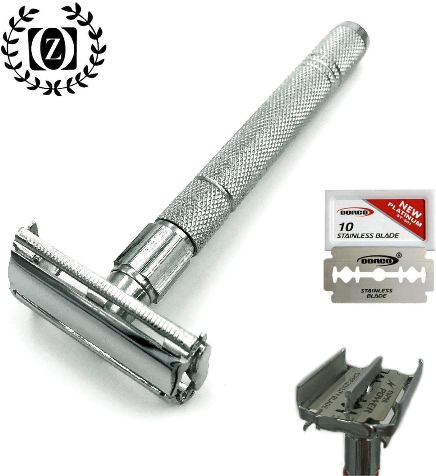 LONG HANDLE DOUBLE EDGE BUTTERFLY OPENING SAFETY RAZOR FOR MEN + 5 SHAVING BLADE