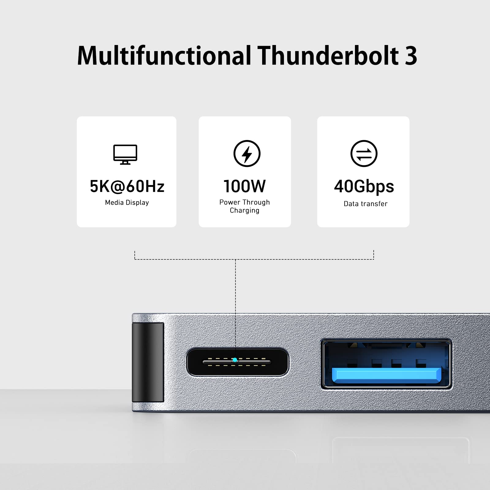 RayCue USB C Hub Adapters for MacBook Pro/MacBook Air M1 M2 M3 2023 2022 2021 2020 2019 13" 14" 15" 16", 6-in-2 Multiport MacBook Adapter with Thunderbolt 3, 3 USB 3.0 Ports, SD/TF Card Reader