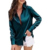 CUNLIN Womens Soft Satin Silk Leopard Button Down Shirts for Women Silky Long Sleeve Work Shirt Dress Blouses Tops