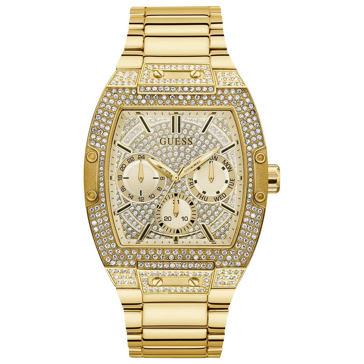 GUESS Men Quartz Watch with Stainless Steel Bracelet, Golden, 24 (Model: GW0094G2)