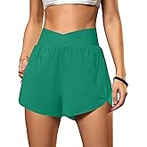 Blooming Jelly Women's Workout Shorts Athletic Running Shorts Crossover High Waisted Gym Shorts with Zipper Pockets
