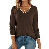 Dokotoo Womens Sweaters Dressy Casual Long Sleeve V Neck Lightweight Ribbed Knit Wool Pullover Jumper Top