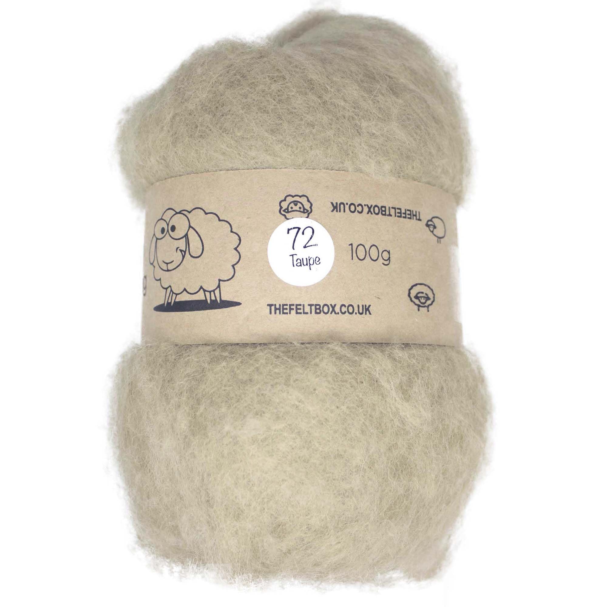 The Felt Box Carded Needle Felting Wool – Taupe #72 Batt 100g (3.5oz) – Short Fibre Wool for Needle & Wet Felting, Core or Finishing Fibre, Crafts & Animals