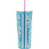 Lilly Pulitzer Double Wall Tumbler with Lid and Reusable Straw, Insulated Travel Cup Holds 24 Ounces, Chick Magnet