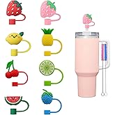 8Pcs Cute Fruit Straw Covers Cap for Stanley Cup, 0.4in/10mm Silicone Straw Toppers Compatible with Stanley 30&40 Oz Tumblers, Reusable Drinking Straw Tips Lids,Dust-Proof Straw Plugs Protectors