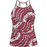 Cadocado Women's Tankini Top Strappy Back Bathing Suit Slimming Control Swimsuits Top Ruched Swimwear Top Only