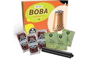 Flavfar Premium Thai Milk Tea Kit with Instant Tapioca Pearls | Authentic Low Calorie Bubble Tea with Brown Sugar Boba | Made in Taiwan | For Home and On-the-Go Enjoyment - 3 Servings