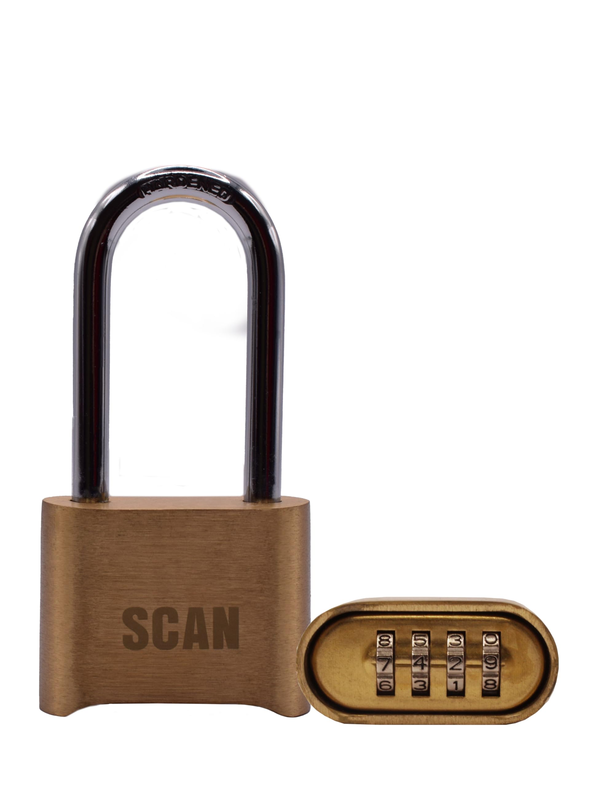 SCAN SCAPLBCOMLS Long Shackle Brass Padlock Combination, 50mm