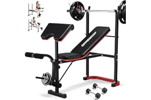 OPPSDECOR 661LBS Weight Bench Set, 8 in 1 Adjustable Bench Press with Squat Rack Leg Extension & Leg Curl Workout Bench with Safety Bar Catches Standard Weight Training Benches for Home Gym