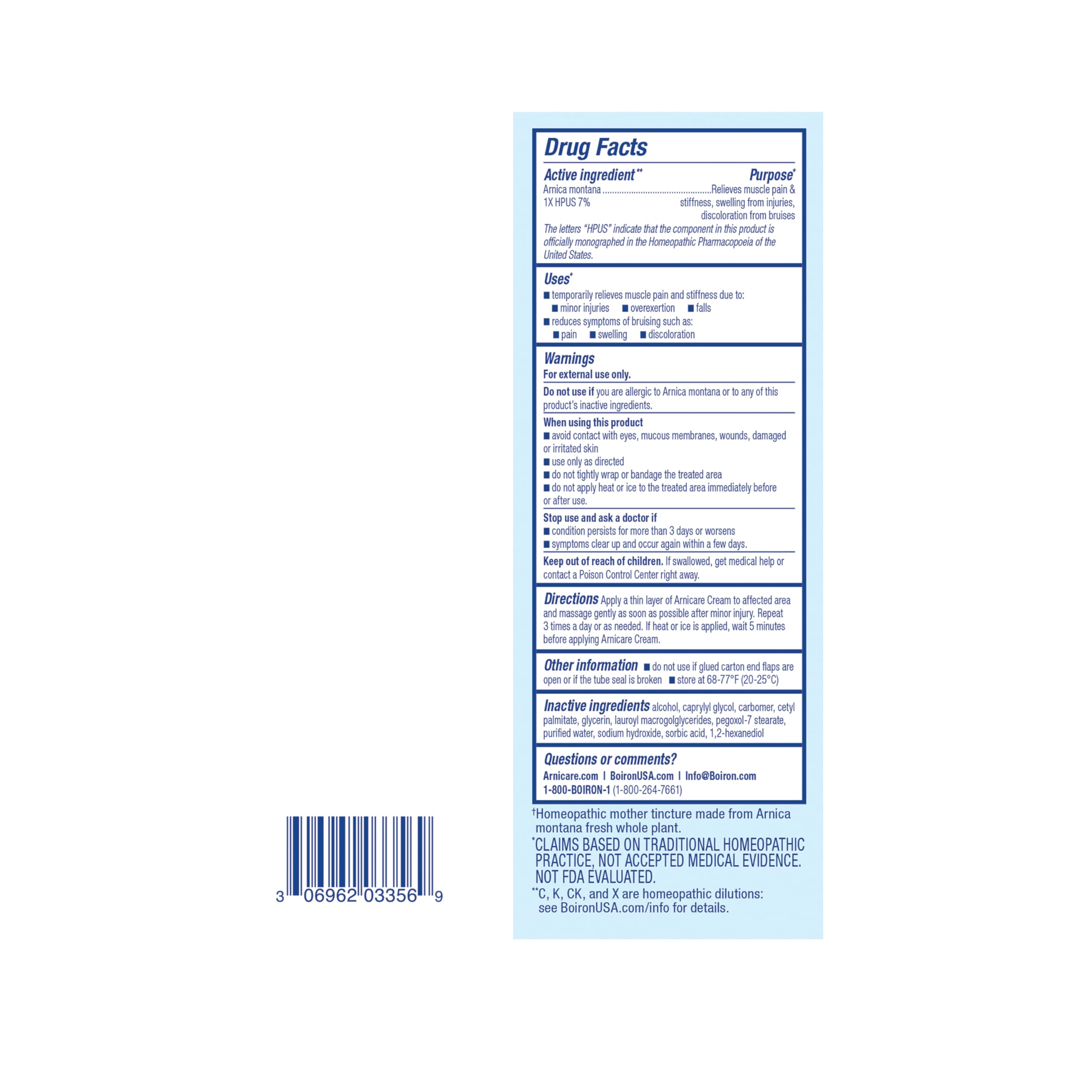 Boiron Arnicare Cream Natural Soothing Relief for Joint Pain, Muscle Pain, Swelling, Soreness, and Stiffness - Fast Absorbing and Fragrance-Free - 2.5 oz