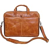 LAVAISH Handmade Full-Grain Leather Briefcase for Men & Women–17" Laptop Bag with Computer Compartment Office Satchel Bag