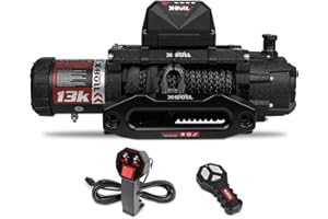 X-BULL Electric Winch 13000 lb. Load Capacity with 79ft Synthetic Rope and Hawse Fairlead 12V IP68 Waterproof, Wired and Wireless Remote for 4WD 4x4 Off-Road Vehicle Truck Jeep