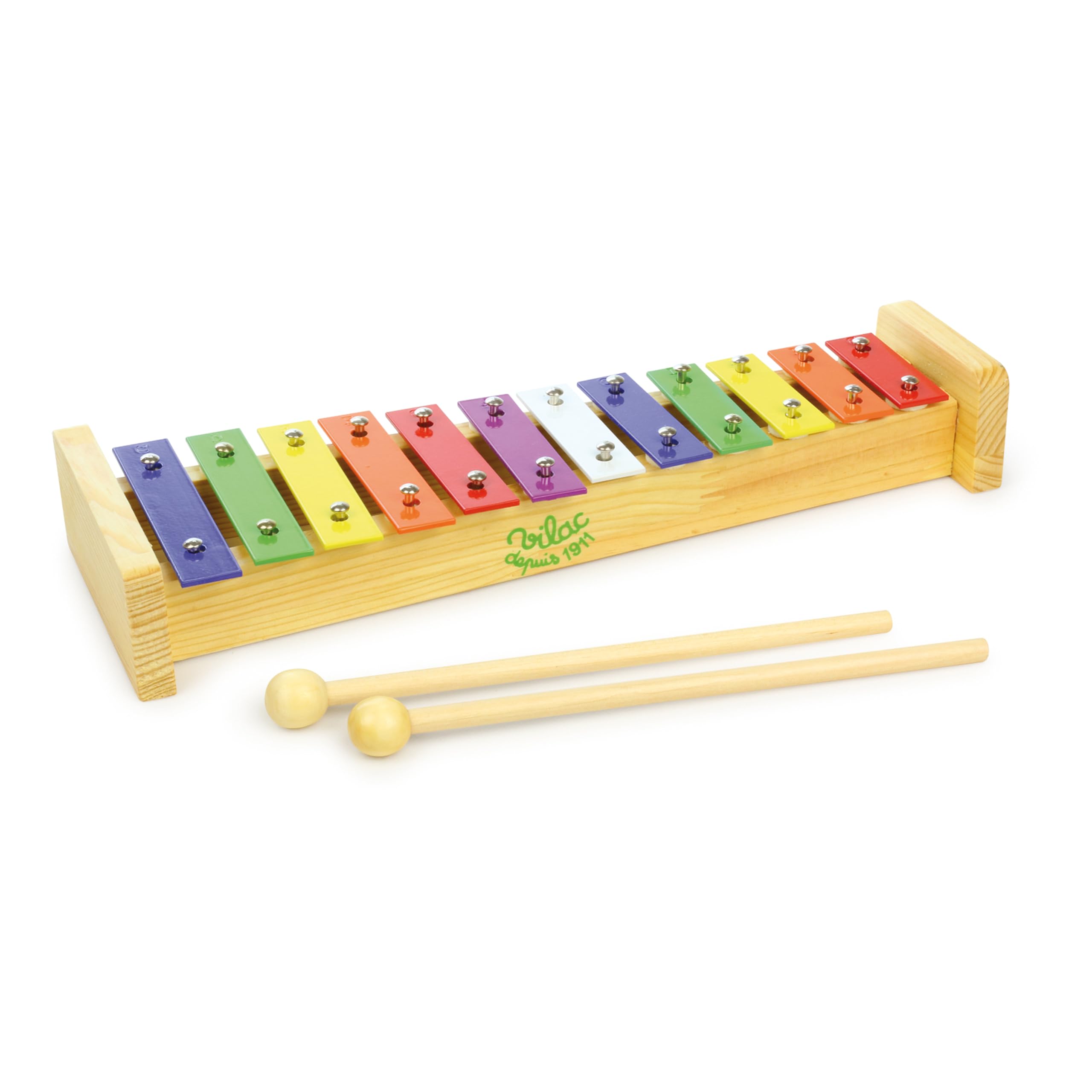 Vilac Wooden and Metal Metallophone 12-Notes Xylophone With 2 Wooden Chopsticks, Musical Toy Instrument For Kids, Encourages Musical Creativity, 3 Years+, 33 x 11.5 x 5 cm — image 1