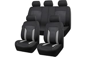 CAR PASS 3D Air Mesh Car Seat Covers Full Set, Breathable Sporty Rear Bench with Zipper for Armrest Box Universal Fit 95% Automotive SUV,Truck,Sedan Interior Cute Women Airbag Compatible, Black Gray