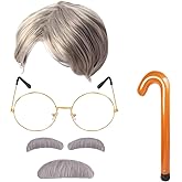Yewong Old Man Costume Grandpa Accessories Set Old Man Wig and Glasses Inflatable Walking Moustache and Eyebrows for Old Grandpa Cosplay (Set A)