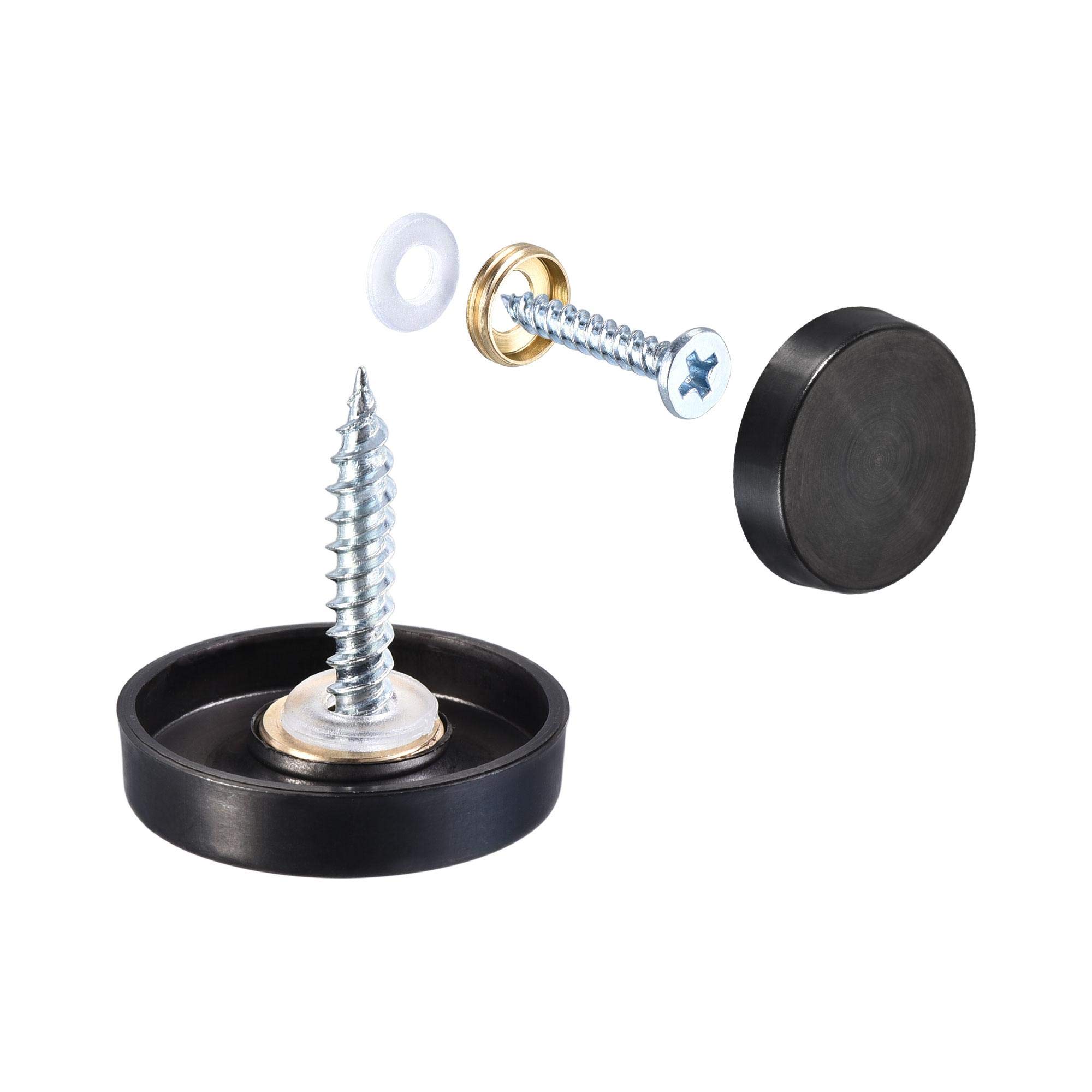 sourcing map Mirror Screws, 22mm/0.87", 4pcs Decorative Cap Fasteners Cover Nails, Wire Drawing, Black 304 Stainless Steel