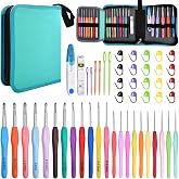 SPEEDWOX 50PCS Crochet Hooks Kit with Storage Case Ergonomic Crochet Needles Weave Yarn Kits DIY Hand Knitting Art Tools 0.5mm-2.75mm Ergonomic Soft Handle Crochet Hook Needles Set