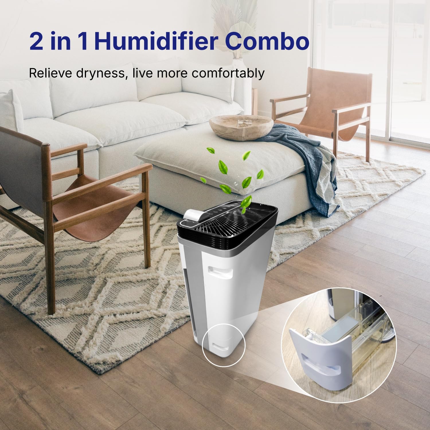 RIA Smart Air Purifier BreezeGuard 2-in-1 with Built-In Humidifier, Industrial-Grade Air Cleaner, for Large Homes up to 2500 SqFt, Smart App Remote Control, Removes Wildfire Smoke, PM2.5, Allergens