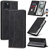 Jasonyu Flip Wallet Case for iPhone 15 Plus,Leather Magnetic Folio Cover with Card Holder,Kickstand - TPU Shockproof Durable Protective Phone Case,Black