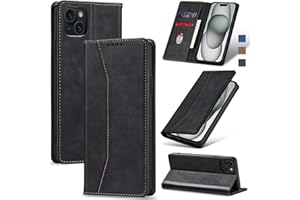 Jasonyu Flip Wallet Case for iPhone 15 Plus,Leather Magnetic Folio Cover with Card Holder,Kickstand - TPU Shockproof Durable Protective Phone Case,Black