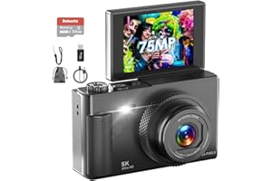 5K Digital Camera, 75MP Vlogging Camera with 64GB SD Card, 2.8'' 180° Flip Screen, 18X Digital Zoom, AF Autofocus, Antishake,
