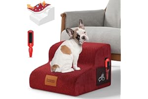 Lesnox Dog Stairs, 2-Step Foam Dog Steps for Couch, Non-Slip Pet Steps with Waterproof Cover, Pet Stairs for Small Dogs with Old/Injured, Dog Ramp with Pocket, Send A Pet Hair Remover, 11.8" H