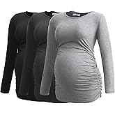 Smallshow Women's Maternity Shirts Long Sleeve Pregnancy Clothes Tops 3-Pack