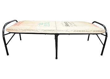 Royal Interiors Smart Single Size Wrought Iron Folding Guest Bed with Plywood Top (Wooden Brown)