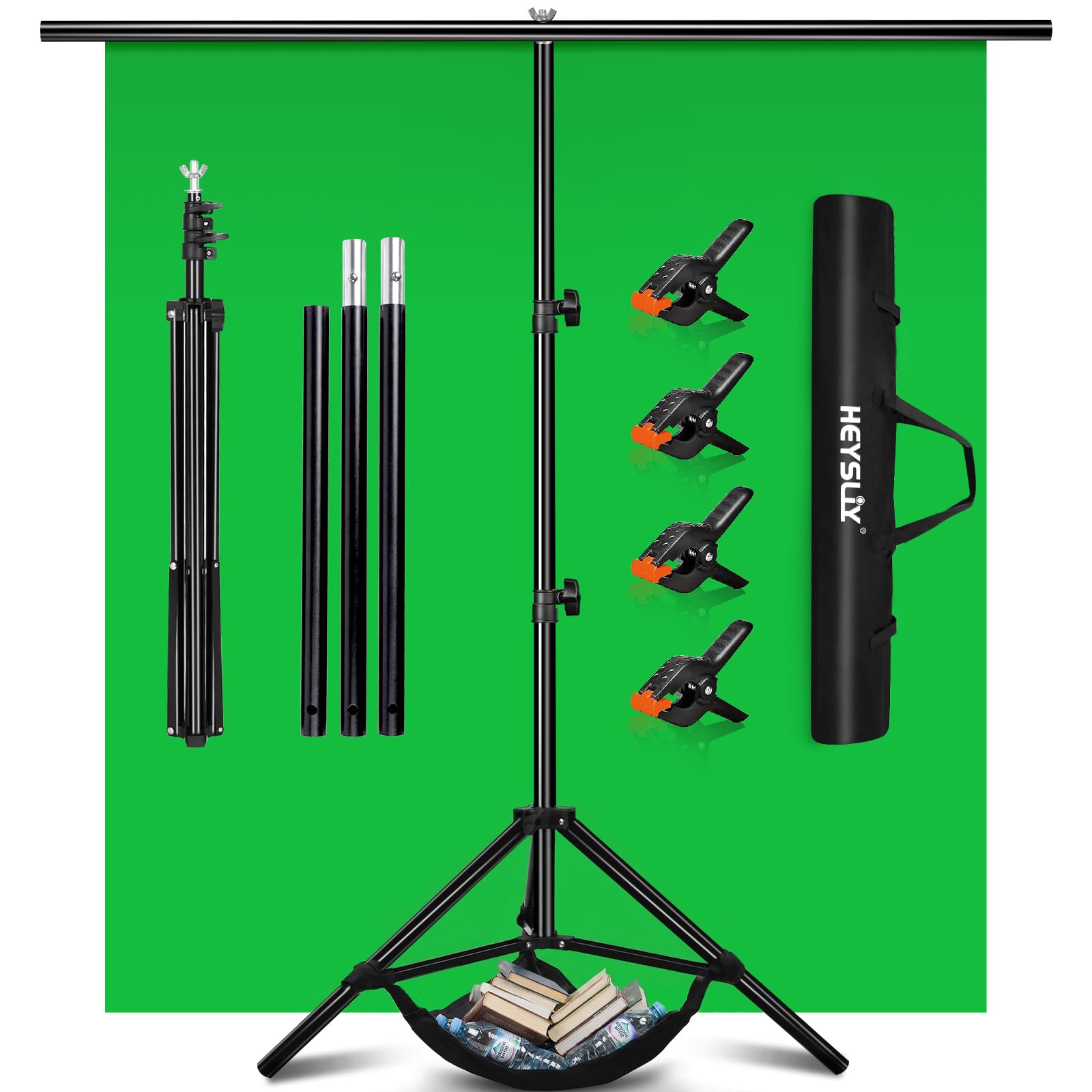 Heysliy Green Screen Background with Stand 2x2M/6.5x6.5Ft,1.5 x2M GreenScreen Photography Backdrop Kit for Gaming,Photo Studio,Stream,Chroma Key