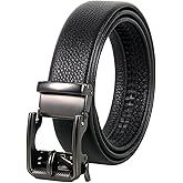 Mgailw Men's Leather Ratchet Belt 1 3/8" Genuine Leather Automatic Buckle Dress & Casual Trim to Fit