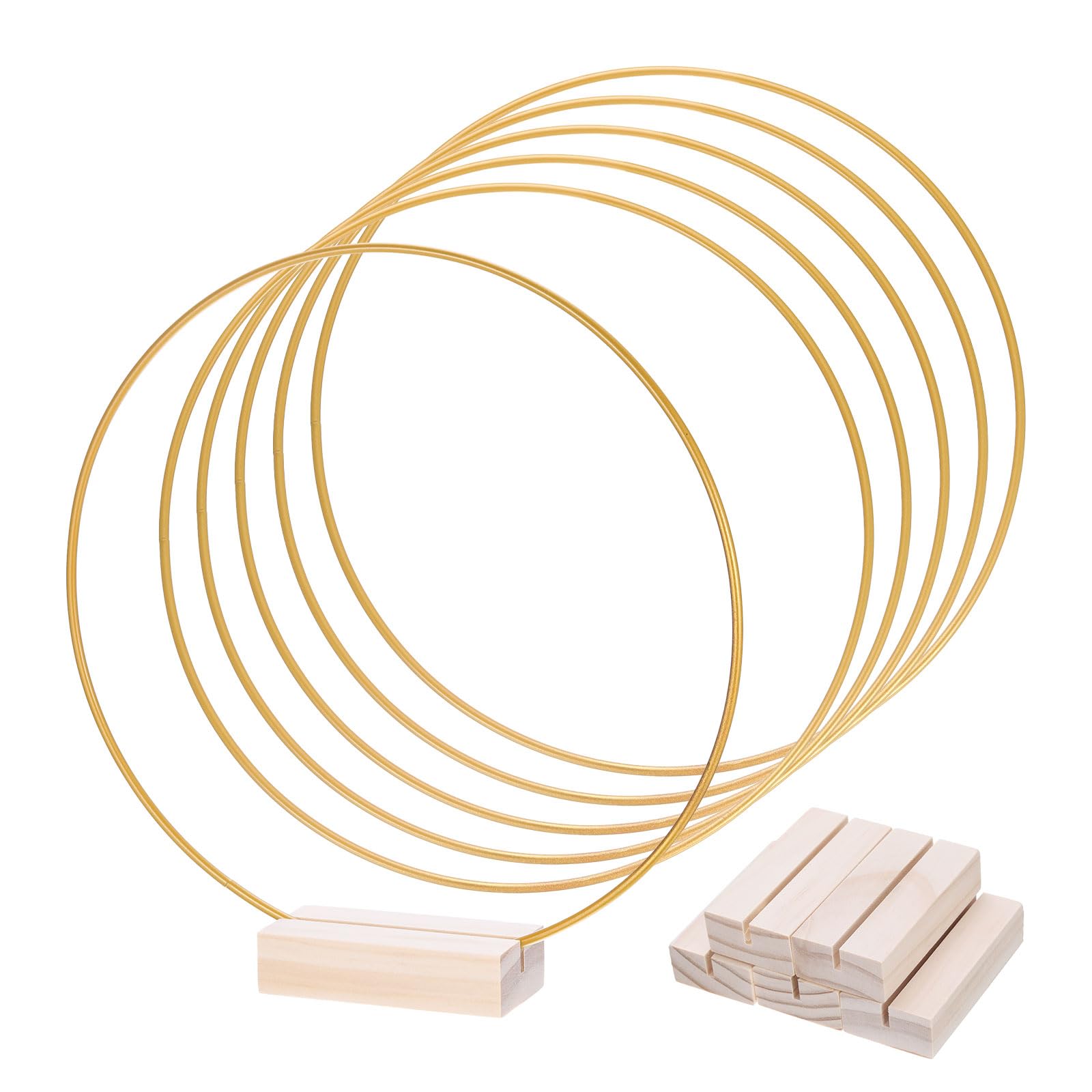 PATIKIL 8Inch Metal Floral Hoop with Stand, 6 Pcs Round Macrame Dream Catcher Ring for Party Table Centerpiece Wedding Decor Wall Hanging Crafts, Gold