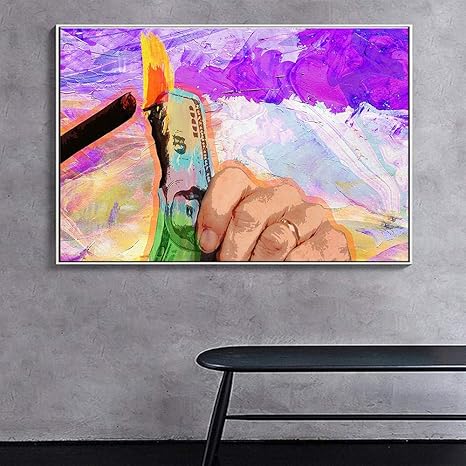 Amazon 照らされたドル札タバコと壁のキャンバスのキャンバスの絵画現代文化お金のスタイル家の壁の装飾のためのストリートアートのキャンバス家の装飾ホリデーギフトx28インチ ウォールステッカー オンライン通販