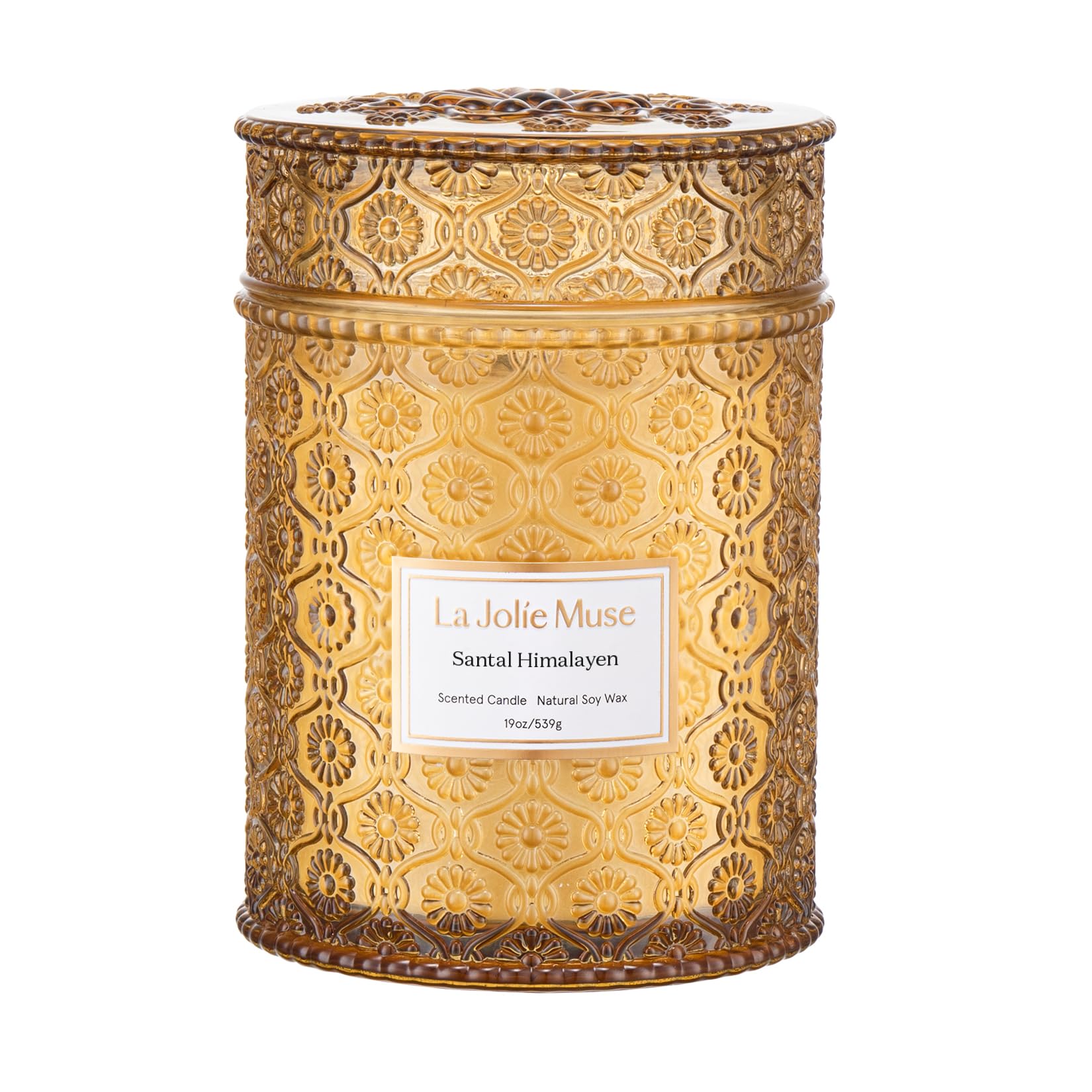 LA Jolie Muse Santal Himalayen Candle - Sandalwood, Fig & Amber |19 oz Large Wooden Wick Candle | Natural Soy Wax | 90 Hours Clean Burn | Gift-Ready for Hosts & Gatherings | Elegant Home Décor