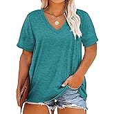 Plus Size V Neck T Shirts Women Short Sleeve Tops Casual Summer Tshirts Loose Fit Tee