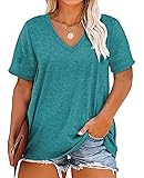 Plus Size V Neck T Shirts Women Short Sleeve Tops