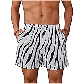 WDIRARA Men's Zebra Stripe Drawstring Waist Swim Trunks Beach Shorts Sports Running Bathing Suits with Mesh Lining