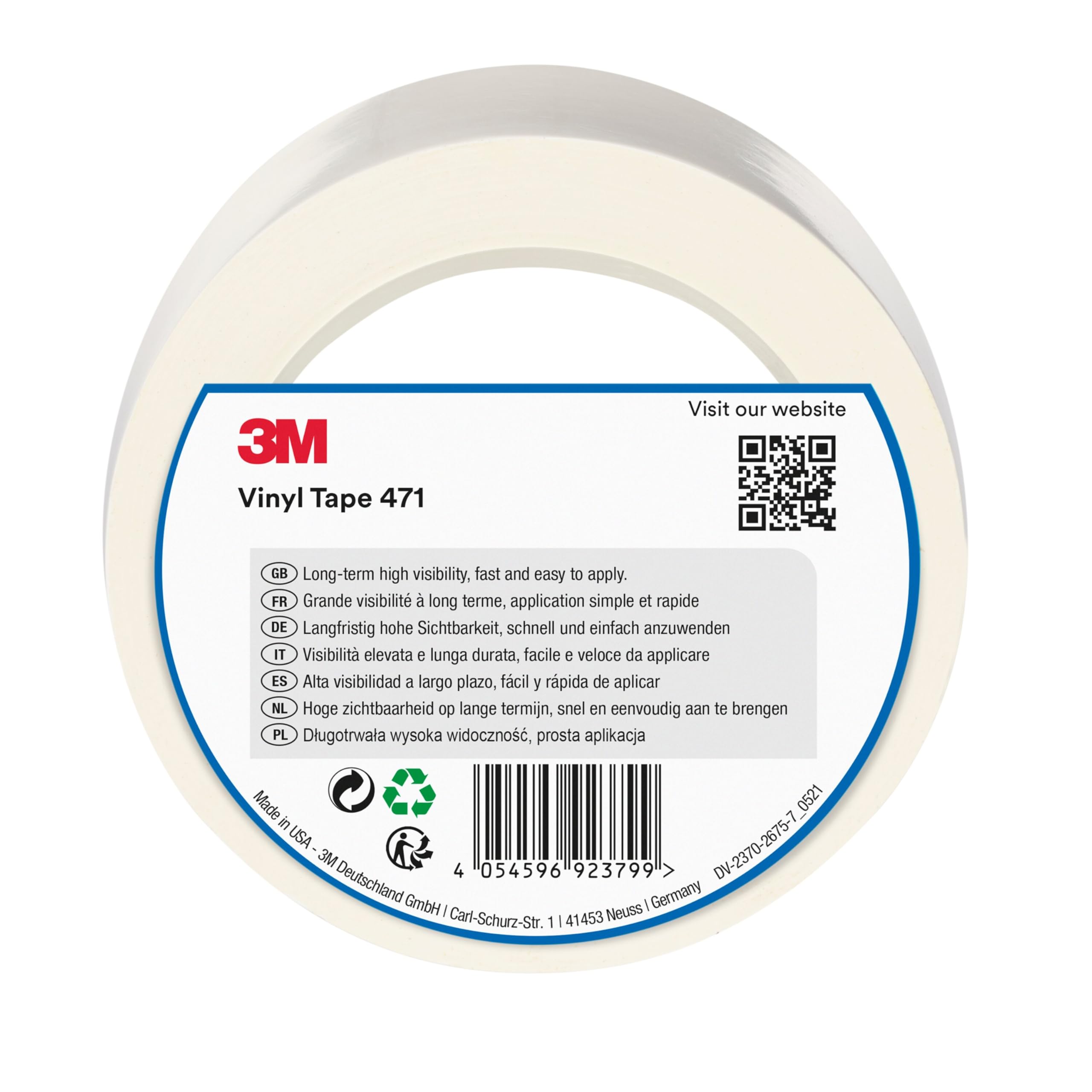 3M Vinyl Tape 471, 50 mm x 33 m, White — image 1