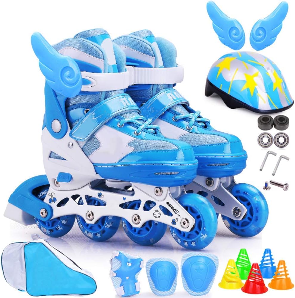 AYLS Inline Skates Roller Skates 3-12 Years Old Children Beginners Kid Boy Child Skate Shoes Girl Adjustable Size Breathable Rollerblades Set