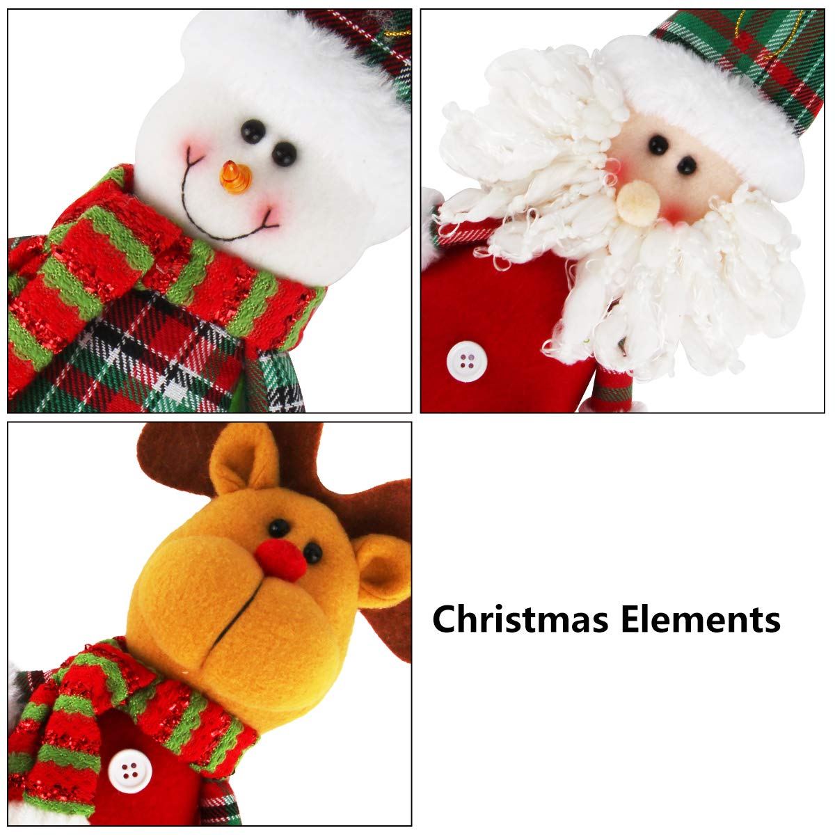 Dreampark Christmas Tree Ornaments, 6 Pack Xmas Plush Hanging Ornaments Holiday Party Decor Festive Season Pendant - Santa/Snowman/Reindeer Ornaments for Christmas Tree Decorations