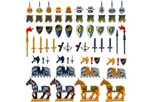 MIUTRUE Medieval Weapons Accessories Knights Block Toy with Figures (10 Sets Weapons & 4 Sets Horses & 10 Figures)