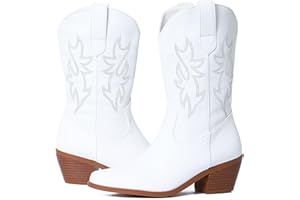 Tscoyuki Cowboy Boots for Women Mid Calf Cowgirl Boots Embroidered Chunky Heel Pointy Toe Western Boots