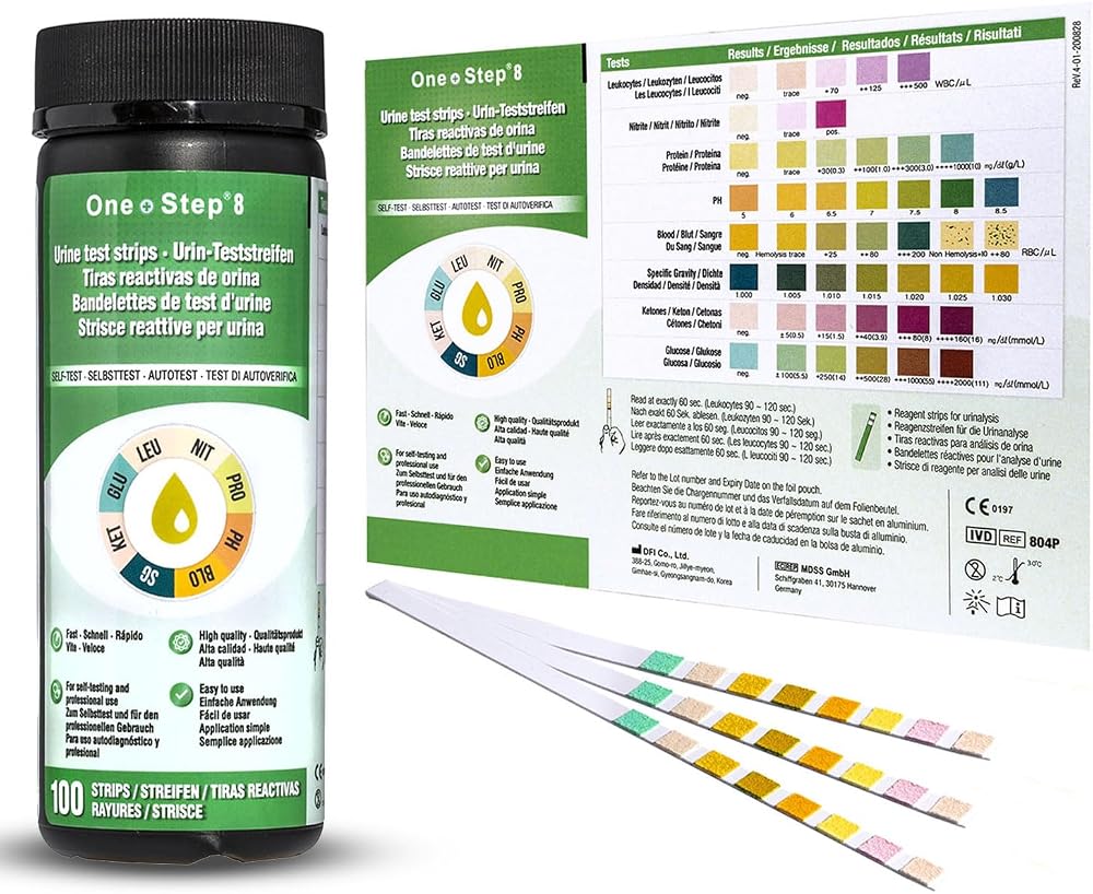 One Step 100 Urine Test Strips for UTI, 8 Parameter Dipsticks