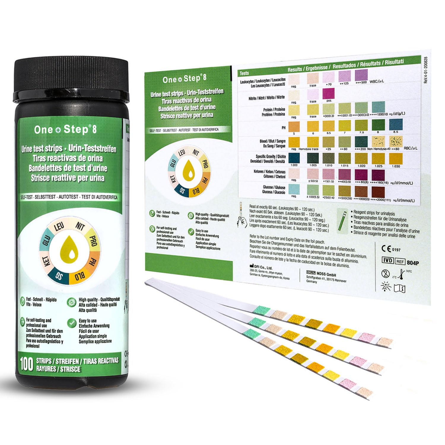 100 x Urine Test Strips for Infection Cystitis Testing Sticks, UTI, Nitrite, Leukocytes, 8 Parameter Urinalysis Multisticks