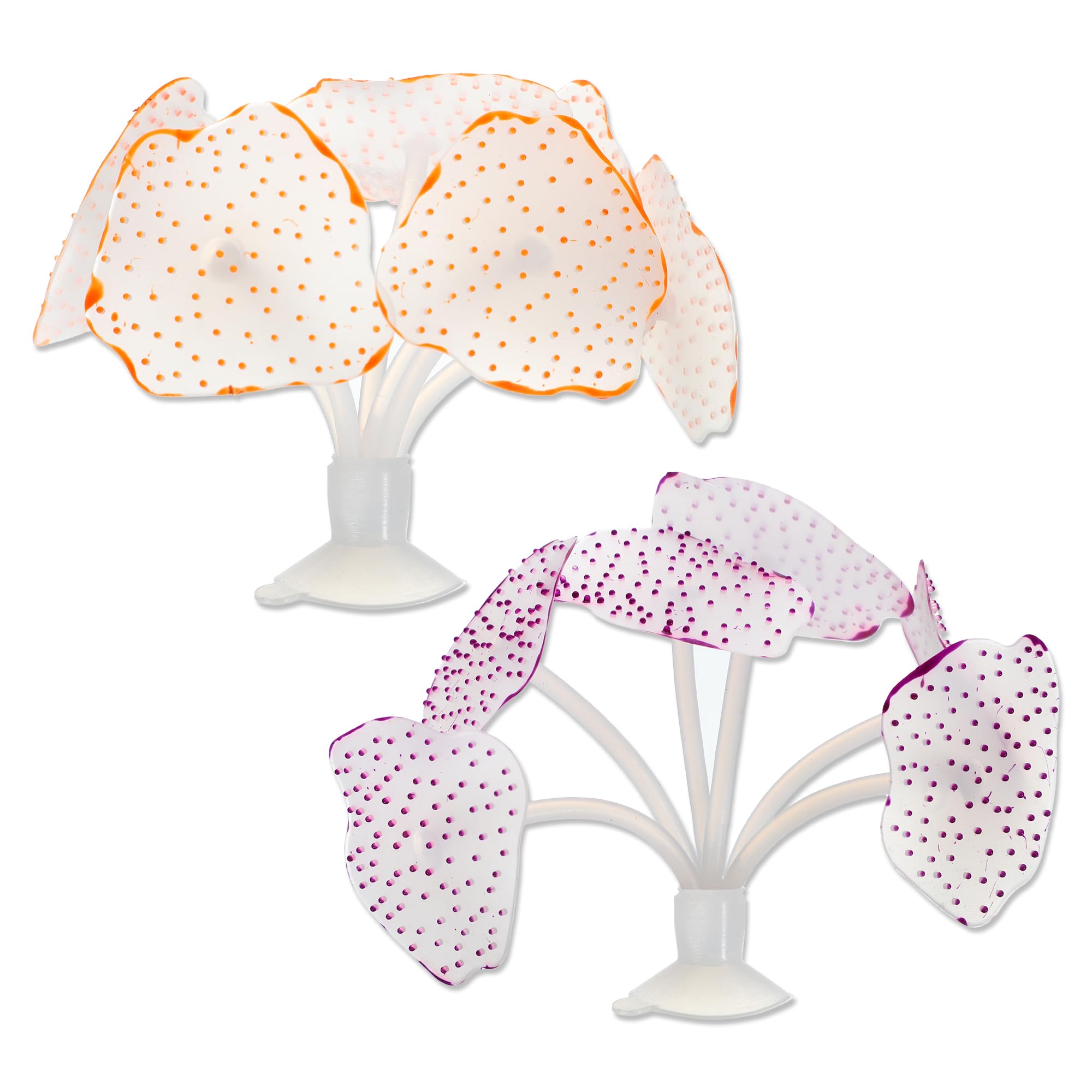 CAPASTEC Artificial Coral Ornament, Soft Silicone Glowing Fish Tank Coral with Sucker, Fluorescence Coral Decor for Aquarium Decor Purple Orange 2pcs