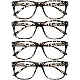 WEMOOTANTS 4 Pack Reading Glasses with Spring Hinges, Rectangle Readers for Women Men 1.0 1.25 1.5 1.75 2.0 to 4.0