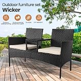 Panana Rattan Loveseat 2 Seater with Built-In Glass Table Black PE Wicker view 4