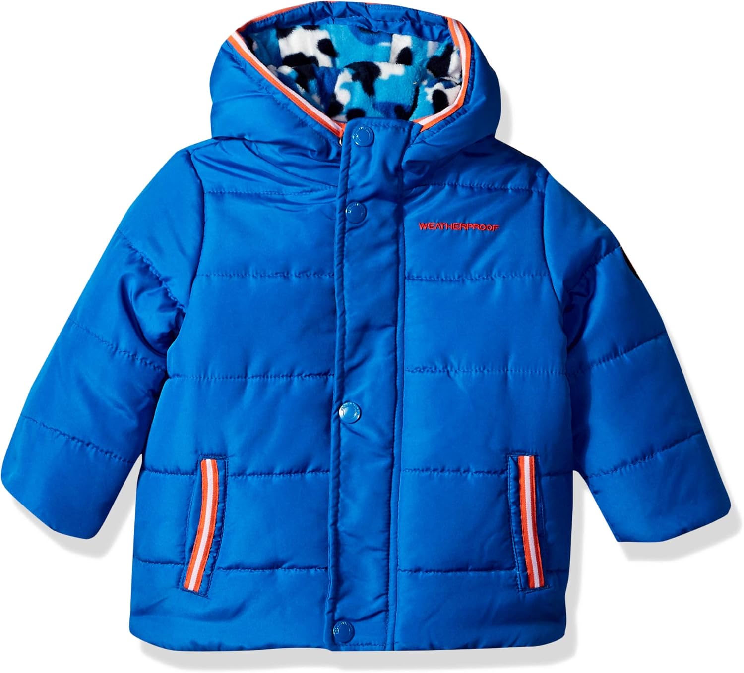 Weatherproof Baby Boys Bubble Jacket with Camo Sherpa Lining, Blue, 24M