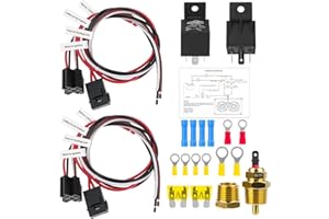 Ronybuy Dual Electric Fan Relay Kit 40 AMP Automotive Relay Thermostat Switch Kit for Radiators Fans Temperature Sensor Switch 185 On 175 Off, 12V Electric Cooling Radiator Fan Relay Switch Wiring Kit